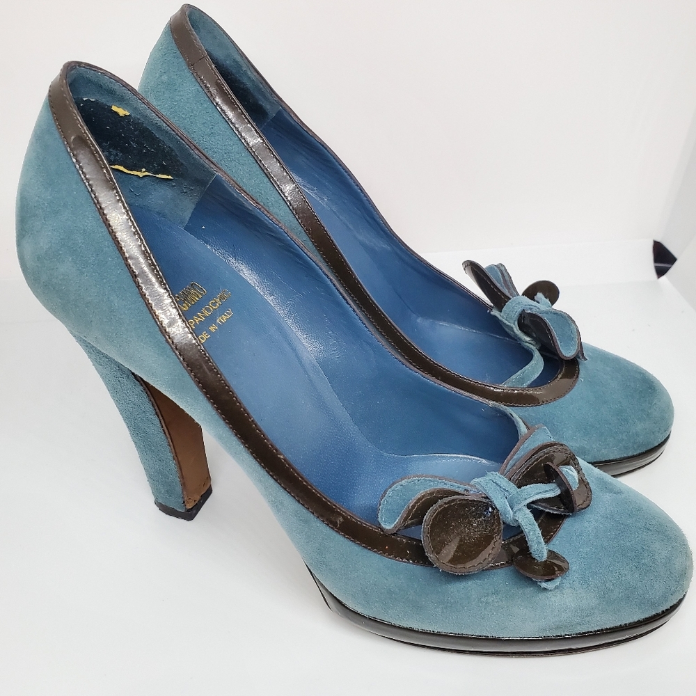 Rare vintage Moschino blue suede heels